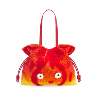 LOEWE x Howls Calcifer XL Flamenco Clutch In Shearling Red