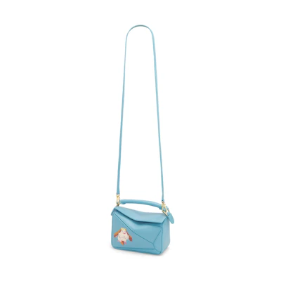 LOEWE x Howls Heen Mini Puzzle Bag In Satin Calfskin Light Blue