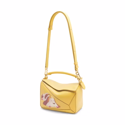 LOEWE x Howls Heen Small Puzzle Bag In Satin Calfskin Dark Yellow