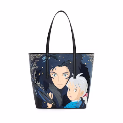 LOEWE x Howls Howl T Tote Bag In Anagram Jacquard and Calfskin Black