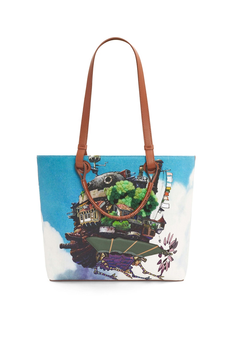 LOEWE x Howls Moving Castle Anagram Tote Bag In Canvas and Calfskin Multicolor