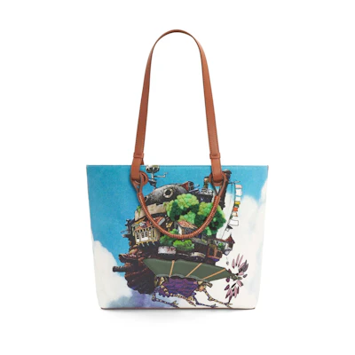 LOEWE x Howls Moving Castle Anagram Tote Bag In Canvas and Calfskin Multicolor