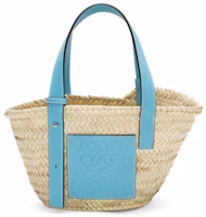 LOEWE x Howls Small Basket Bag In Palm Leaf And Calfskin Light Blue LOEWE x Howls Small Basket Bag In Palm Leaf And Calfskin Light Blue