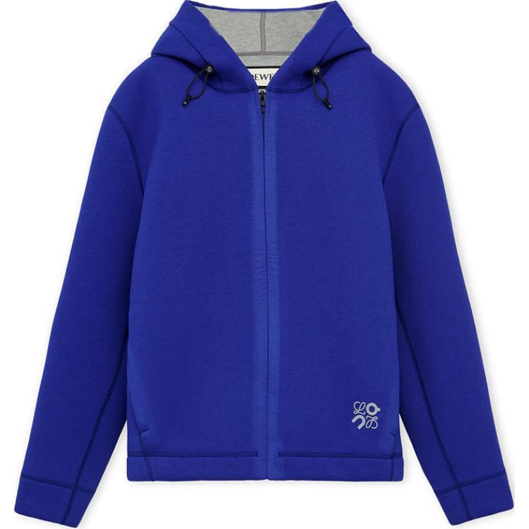 LOEWE On Running SS24 Unisex Blue Hoodie with Logo, Loose Fit Full-Zip Design H929Y25J01-5100