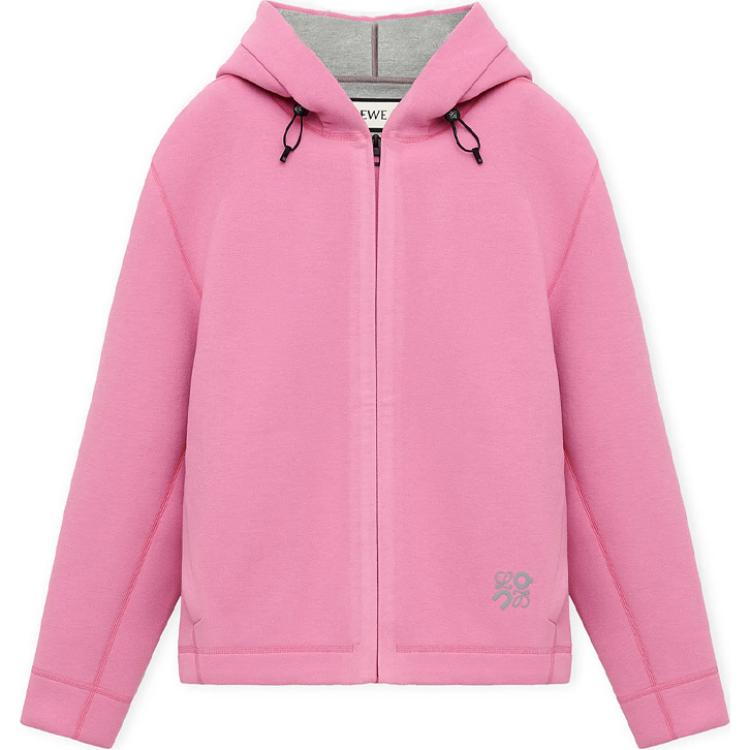 LOEWE On SS24 Pink Hoodie with Logo Print Unisex Loose Fit Zip-Up H929Y25J01-7140