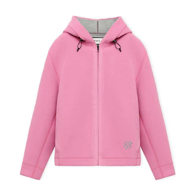 LOEWE On SS24 Pink Hoodie with Logo Print Unisex Loose Fit Zip-Up H929Y25J01-7140