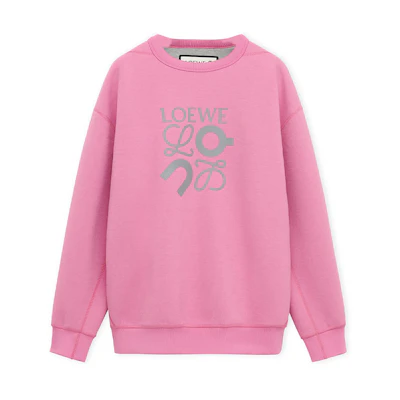 LOEWE On SS24 Pink Logo Crewneck Loose Fit Long Sleeve Unisex Sweatshirt H929Y24J01-7140