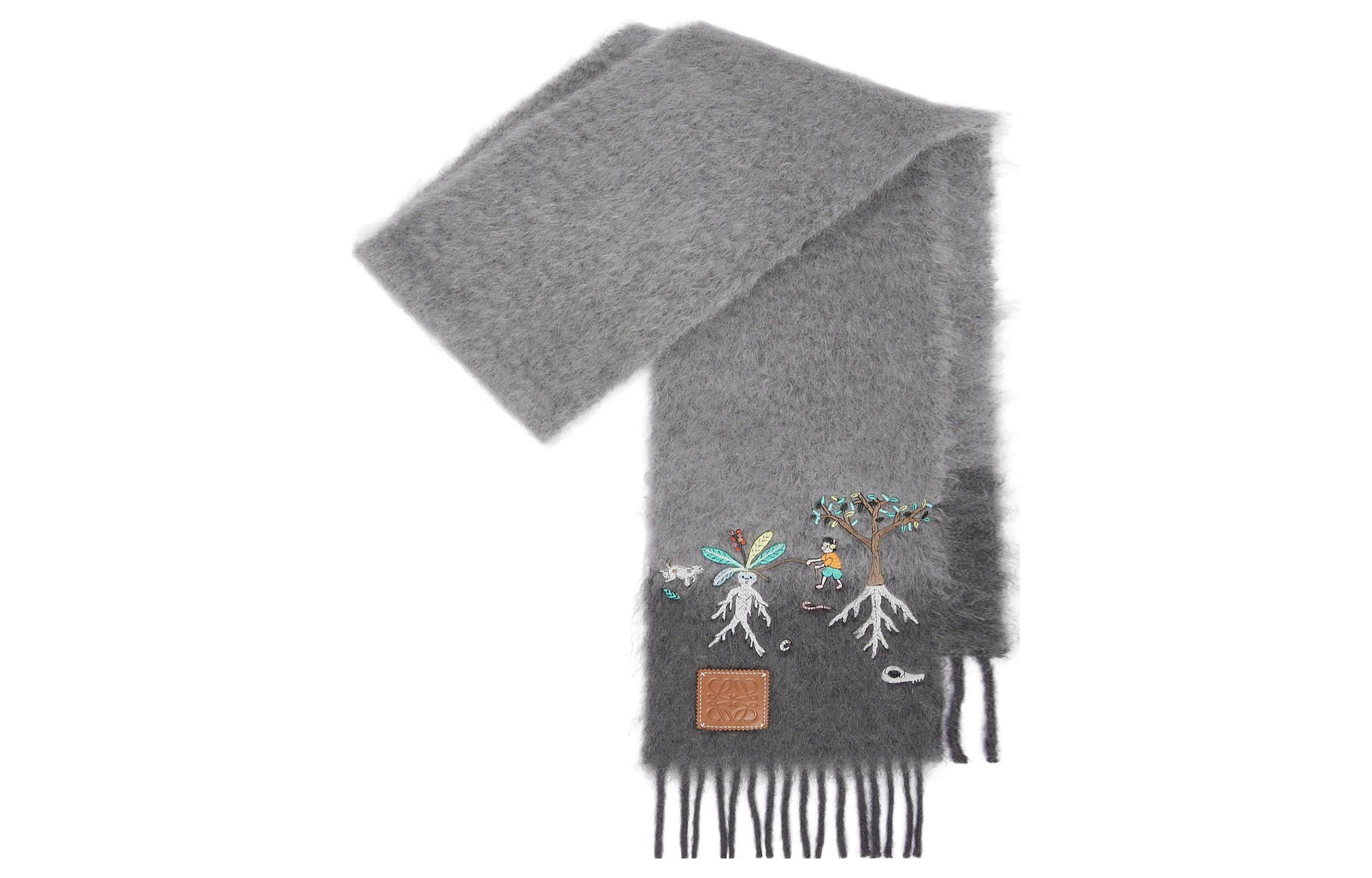 Shop LOEWE x Suna Fujita Bufanda de Lana Mohair Unisex Estilo Pareja en Gris F811257X49