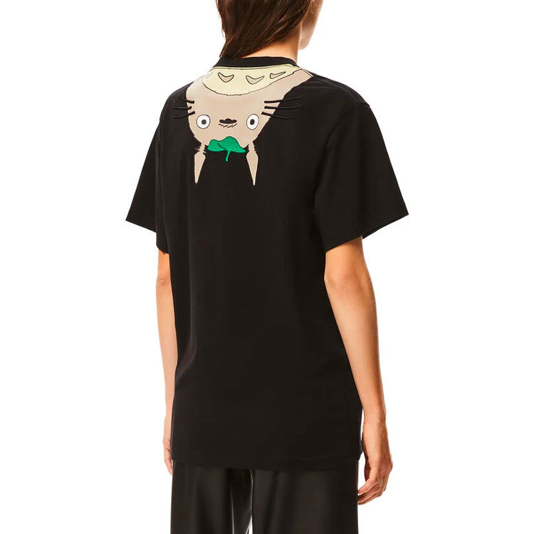 Cheap LOEWE x 龙猫合作款 龙猫印花男女同款黑色T恤 S848Y22X01-1100