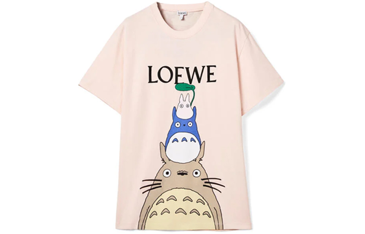 LOEWE x Totoro SS21 Pink Ribbed Crew Neck T-Shirt Unisex Special Collaboration S848Y22X02-7140