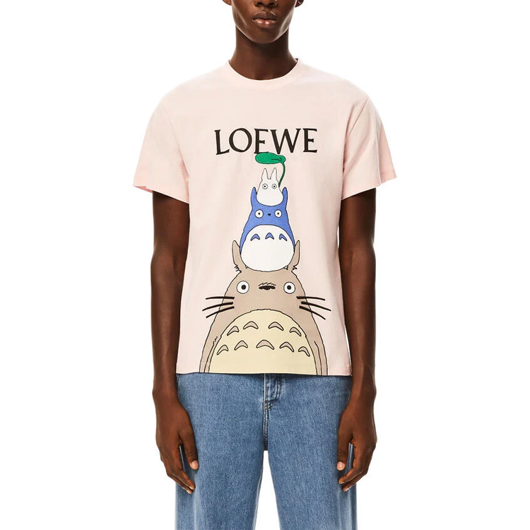 Purchase 로에베 x 토토로 SS21 핑크 립 크루넥 티셔츠 유니섹스 스페셜 콜라보레이션 S848Y22X02-7140