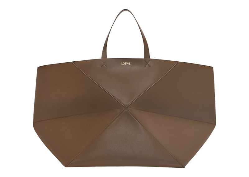 LOEWE XXL Puzzle Fold Tote in Shiny Calfskin Umber