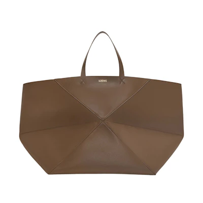 LOEWE XXL Puzzle Fold Tote in Shiny Calfskin Umber