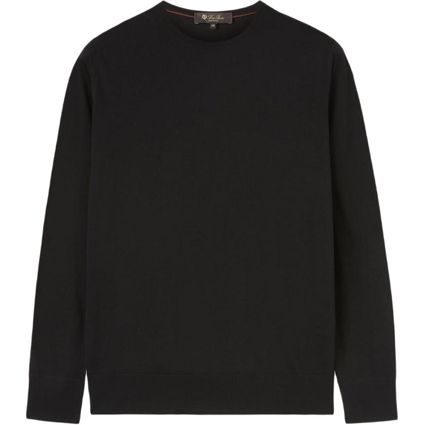 Loro Piana  Black Crewneck Long Sleeve T-Shirt FAI1916-8000