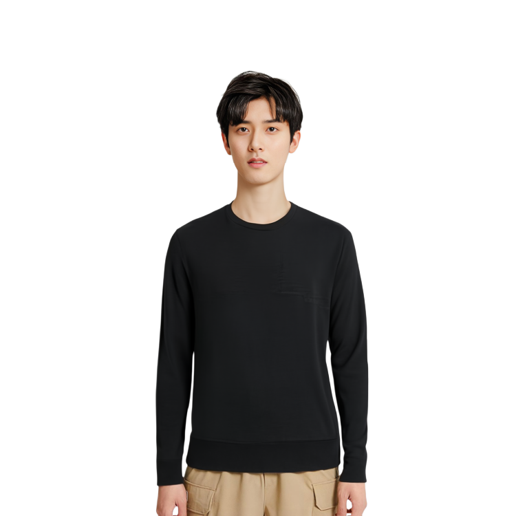 Purchase ロロピアーナ ブラック クルーネック 長袖 Tシャツ FAI1916-8000