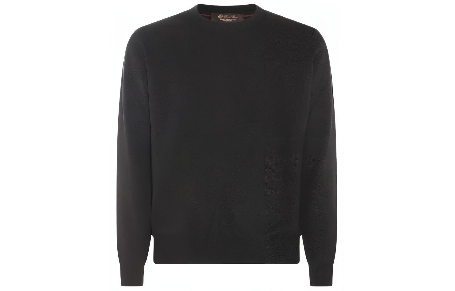 Loro Piana  Black Solid Casual Slim Fit Crew Neck Long Sleeve Sweater FAN1201-M047