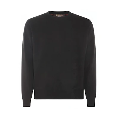 Loro Piana Black Solid Casual Slim Fit Crew Neck Long Sleeve Sweater FAN1201-M047