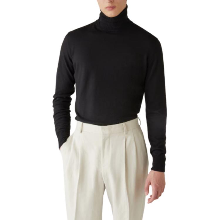 Purchase Loro Piana Turtleneck Hitam Slim Fit Sweater Rajut Kasual. FAF9161-8000