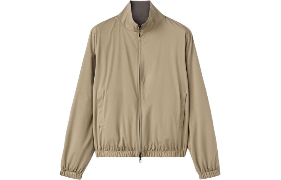 Loro Piana  Reversible Khaki Jacket with Stand Collar and Zipper Pocket. FAF8466-B39K