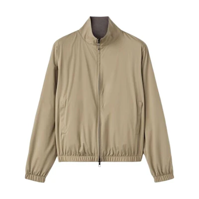 Loro Piana Reversible Khaki Jacket with Stand Collar and Zipper Pocket. FAF8466-B39K