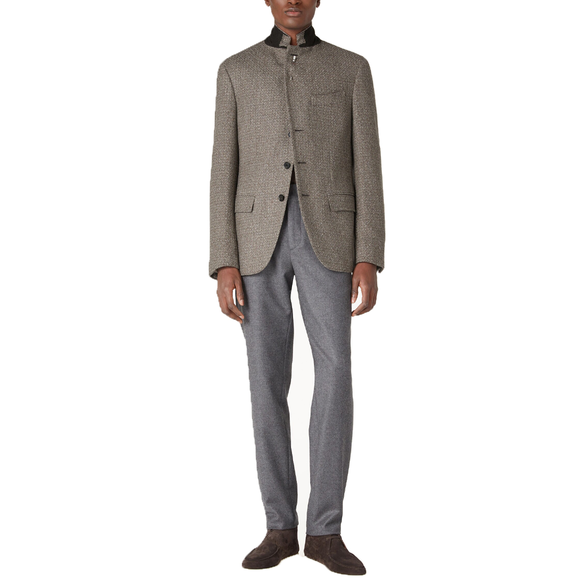 Shop ロロピアーナ スリムフィット シングルブレスト グレーブレザージャケット FAO6526-F6FC