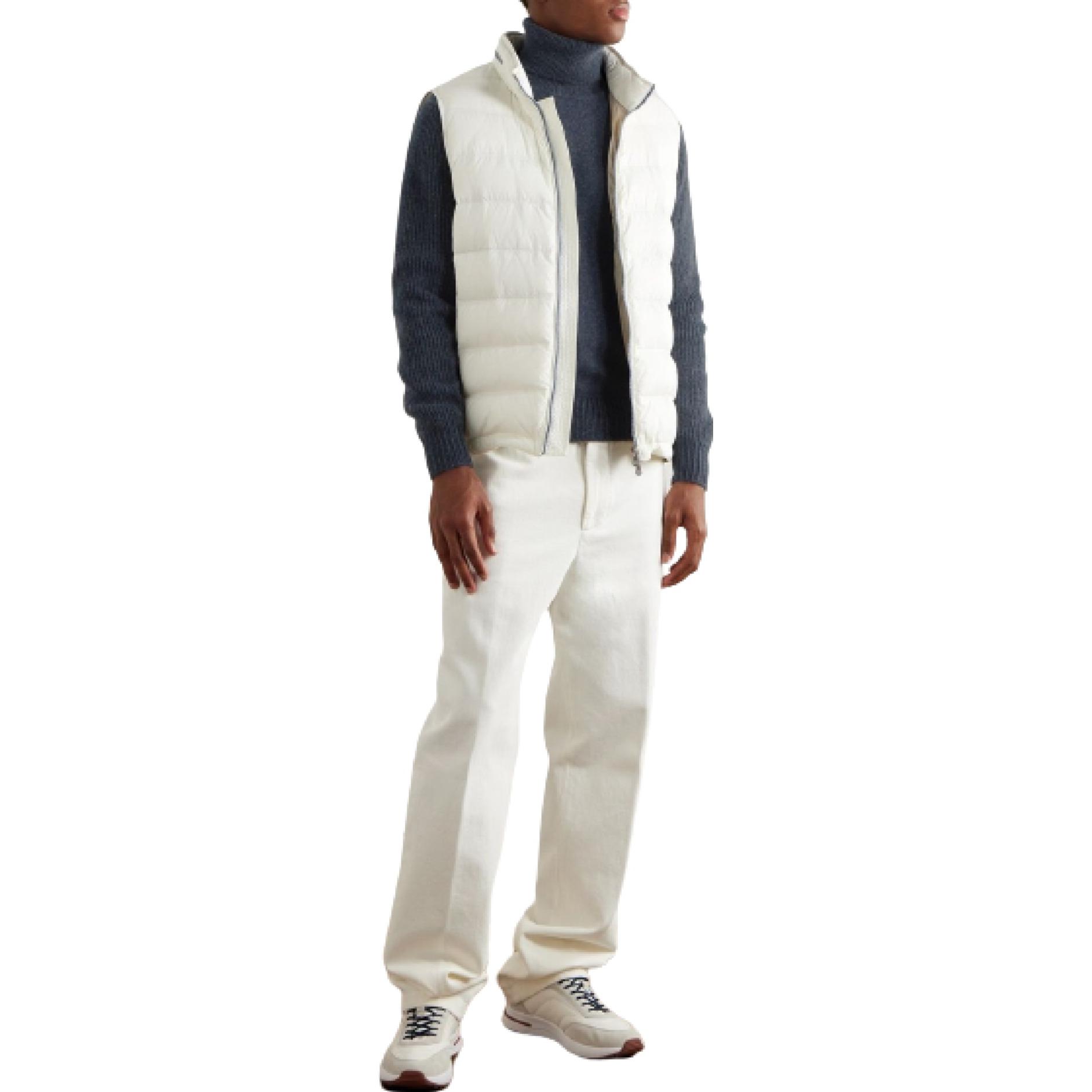 Lookbook Loro Piana Sweater Rajut Lengan Panjang Kerah Tinggi Biru Polos. FAN4445J603