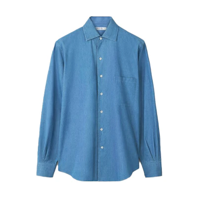 Loro Piana Solid Denim Long-Sleeve Shirt in Dark Blue FAA1974