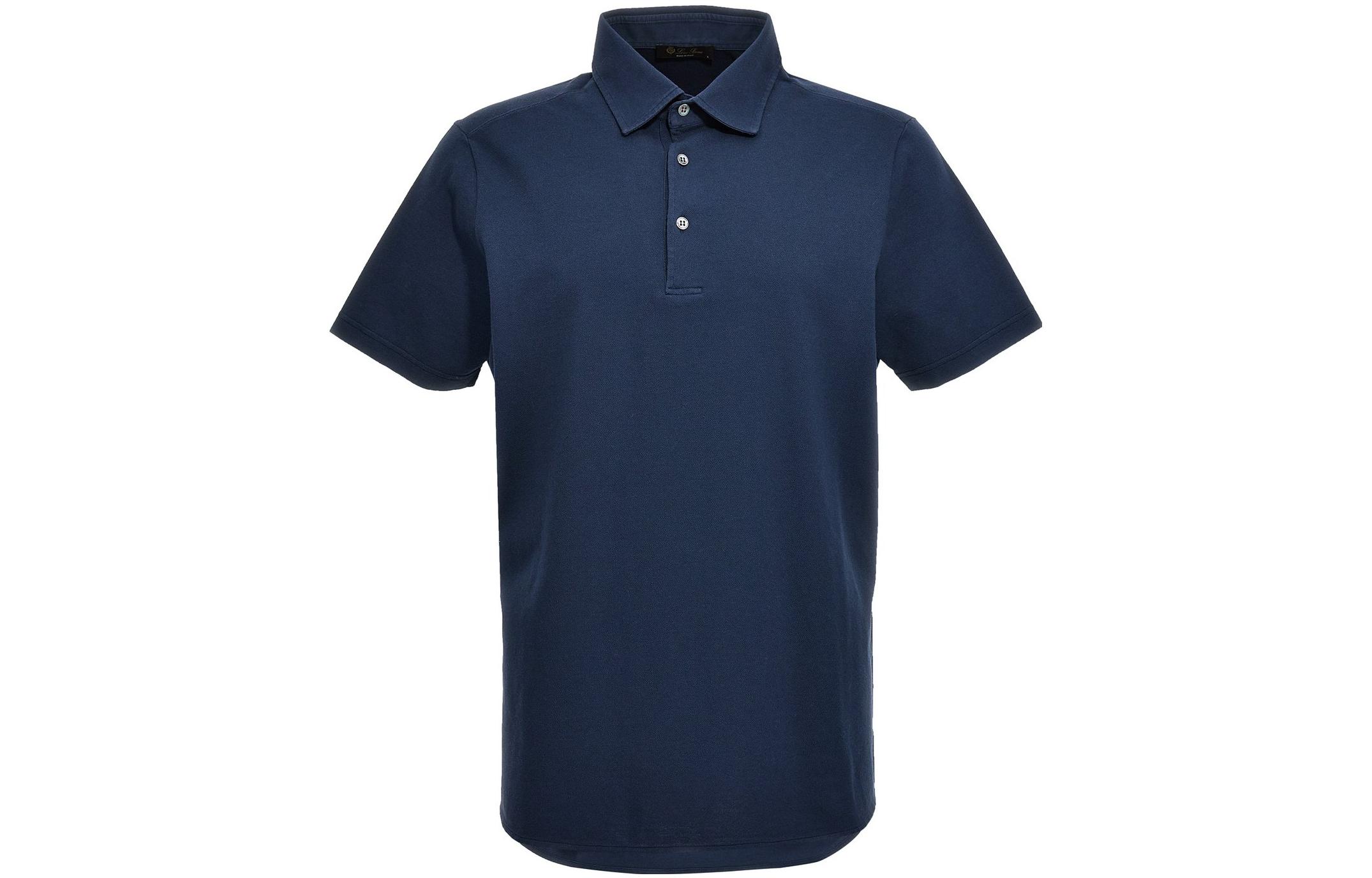 Loro Piana  Solid Short Sleeve Polo Shirt Navy Blue. FAN5407W594