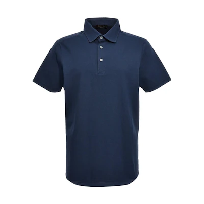 Loro Piana Solid Short Sleeve Polo Shirt Navy Blue. FAN5407W594