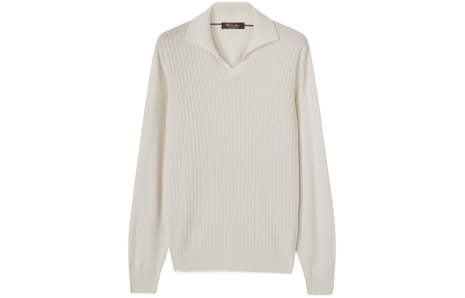 Loro Piana  White Knit Long-Sleeve Polo Shirt in Solid Color. FAM3898-1000