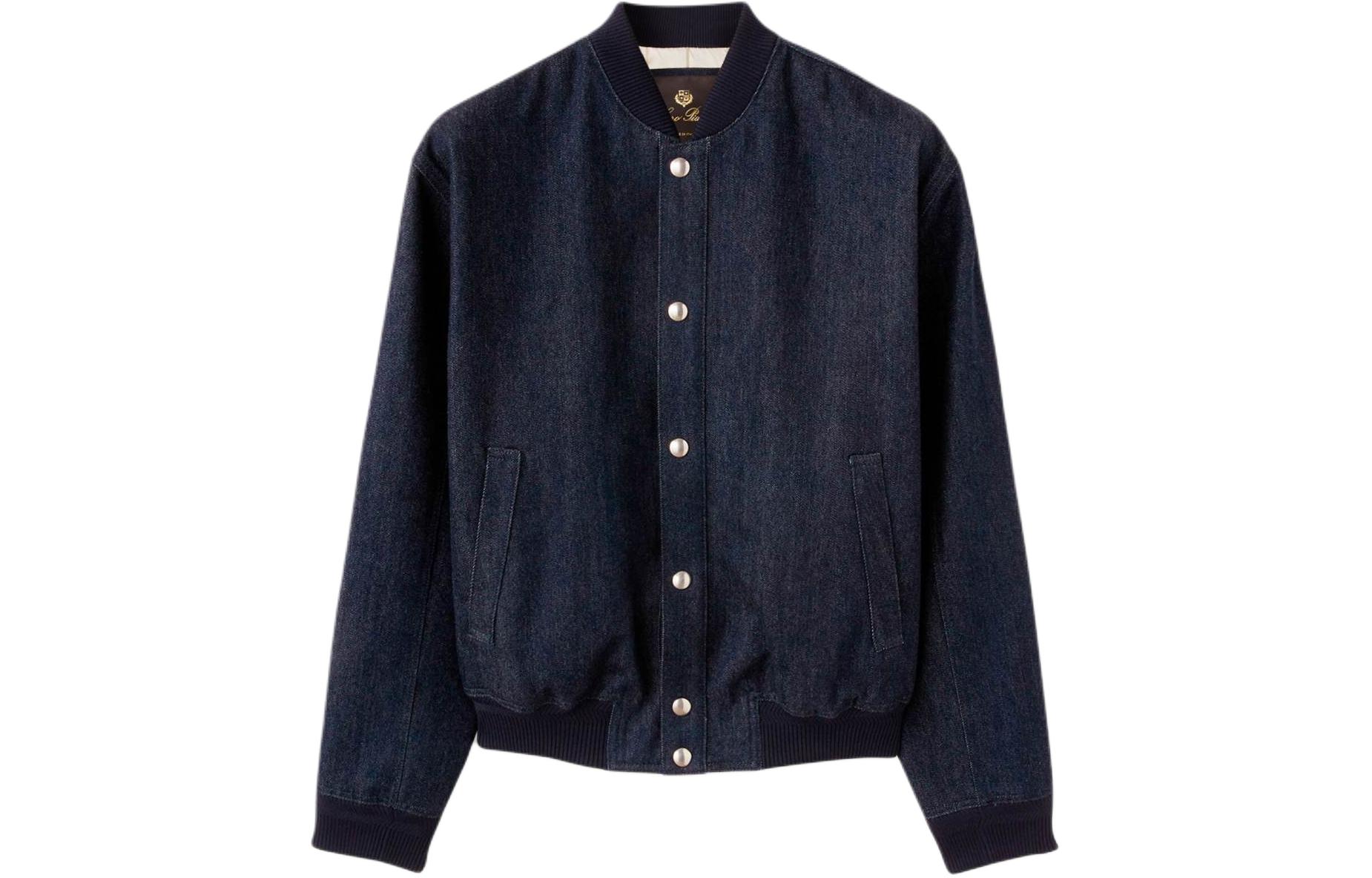 Loro Piana Adachi Bomber Blue Long-Sleeve Jacket with Button Closure FAN6728-W0ZP