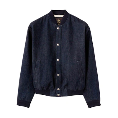 Loro Piana Adachi Bomber Blue Long-Sleeve Jacket with Button Closure FAN6728-W0ZP