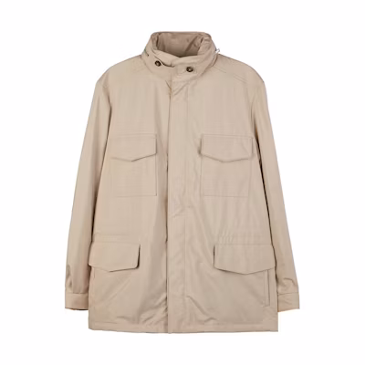 Loro Piana Beige Loose Fit Long-Sleeve Stand Collar Jacket FAI1437D235