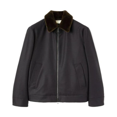 Loro Piana Black Zip-Up Jacket with Fur Collar FAN2084-F4X6