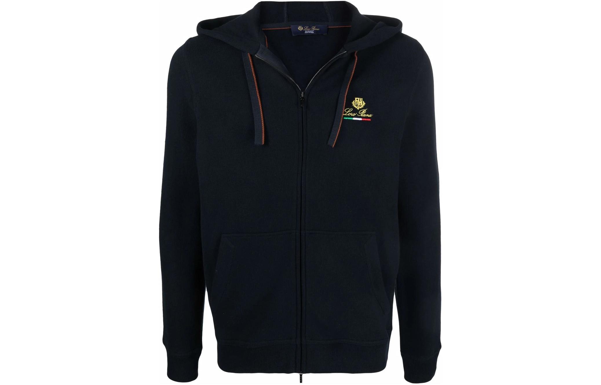 Loro Piana Blue Hoodie with Embroidered Logo Pattern FAL5984