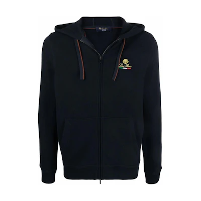 Loro Piana Blue Hoodie with Embroidered Logo Pattern FAL5984