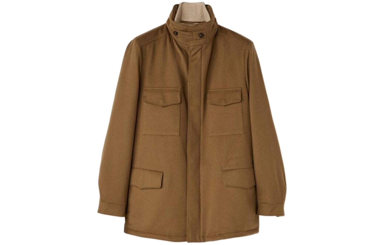 Loro Piana Brown Solid Turtleneck Full-Zip Jacket Sweater FAM0542-E09K