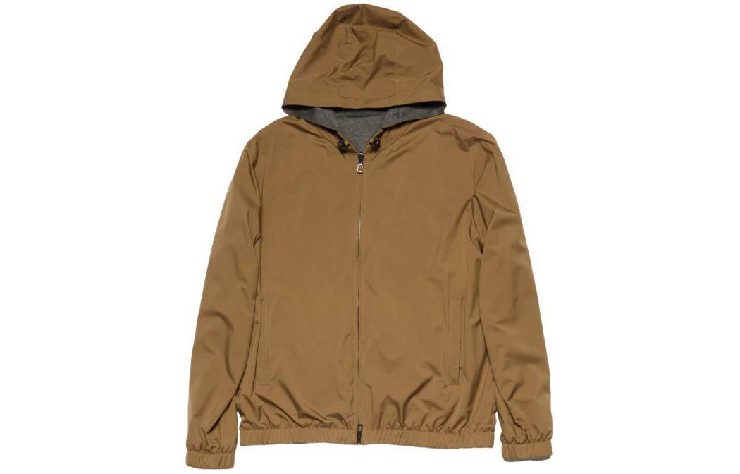 Loro Piana Brown Solid Zip-Up Hooded Jacket FAL4469-H0NY