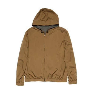 Loro Piana Brown Solid Zip-Up Hooded Jacket FAL4469-H0NY