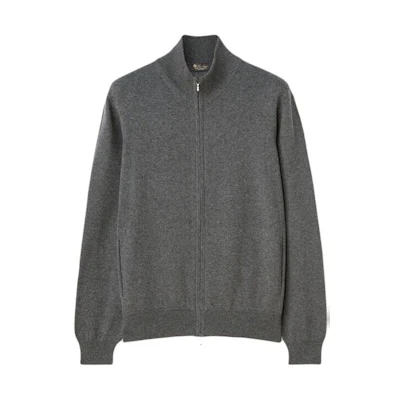 Loro Piana Classic Grey Zip-Up Bomber Jacket for Men - Casual Long Sleeve FAM9318-M006