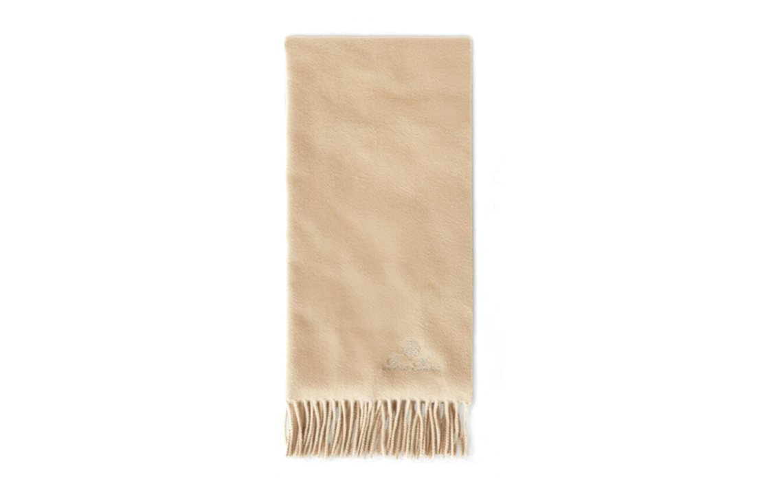 Order ロロピアーナ 刺繍文字 カシミアスカーフ ユニセックス カップル用 キャメルカラー FAO3766D754