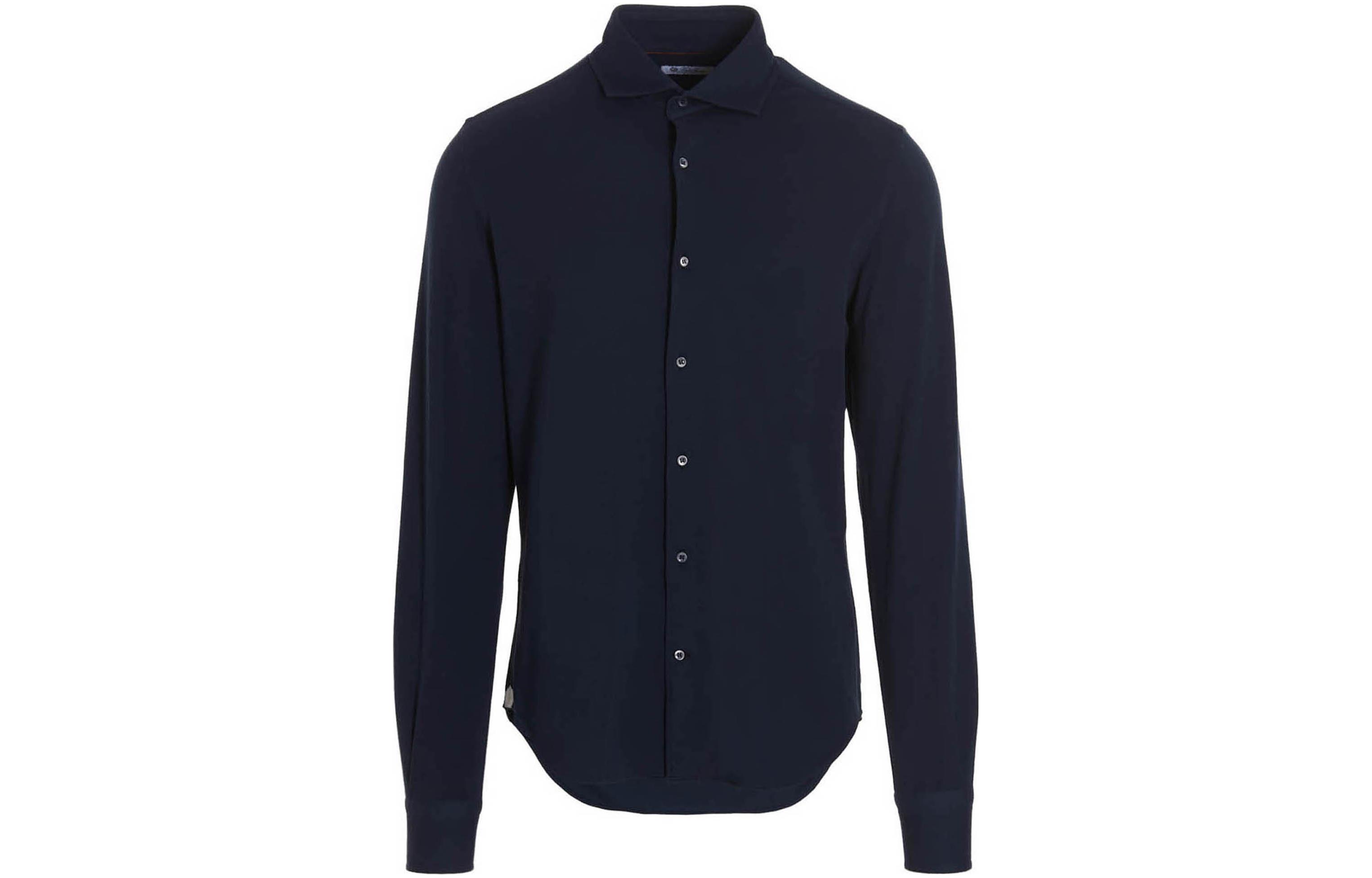 Loro Piana FW22  Blue Solid Single-Breasted Long-Sleeve Shirt FAM1835W594