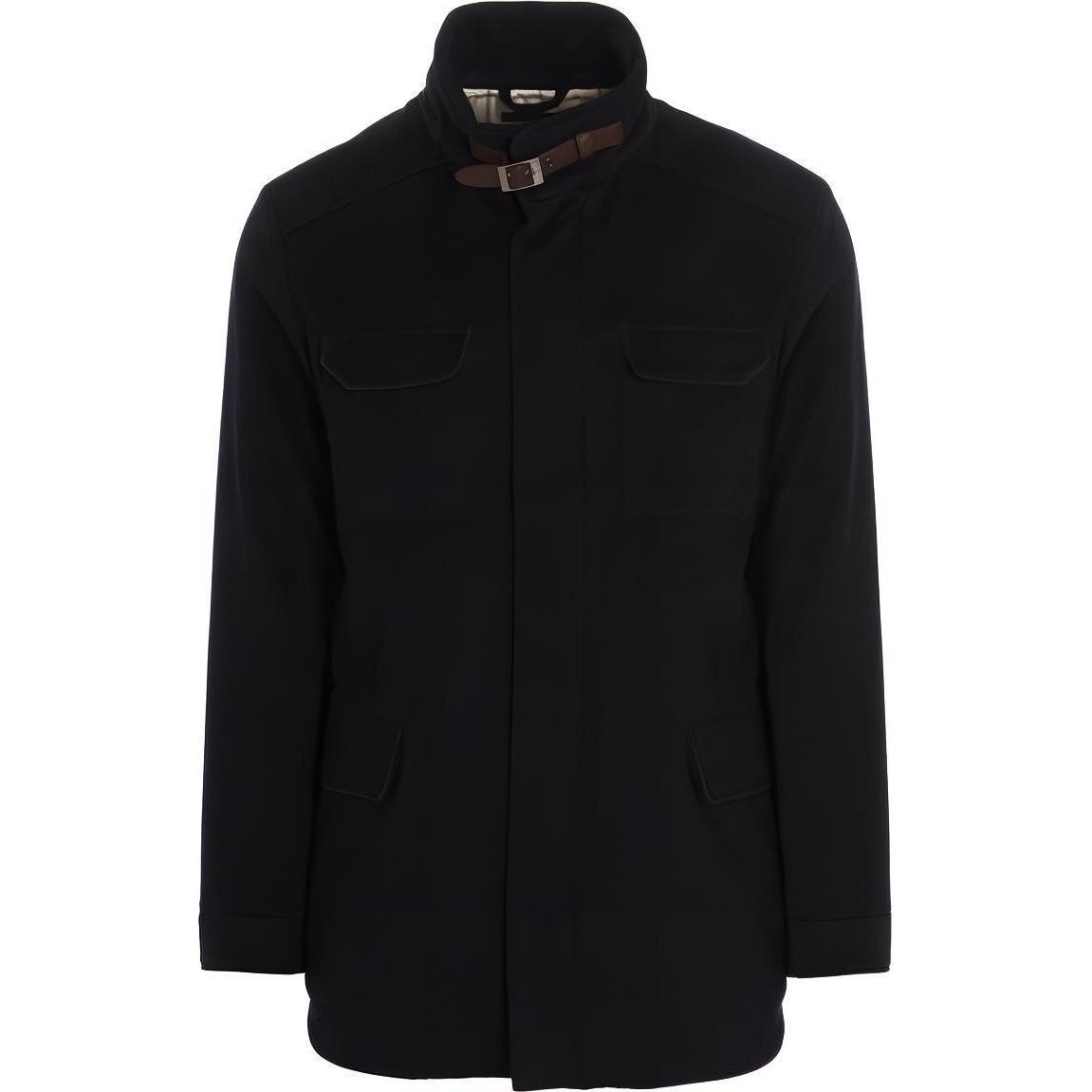 Loro Piana FW22 Black Solid Straight-Cut Stand Collar Jacket FAF9172W000