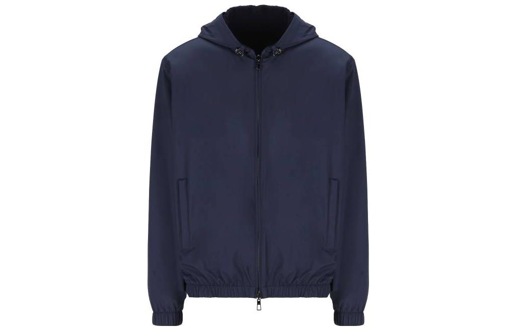 Loro Piana FW22 Solid Color Hooded Zip Jacket Deep Blue FAL4469W000