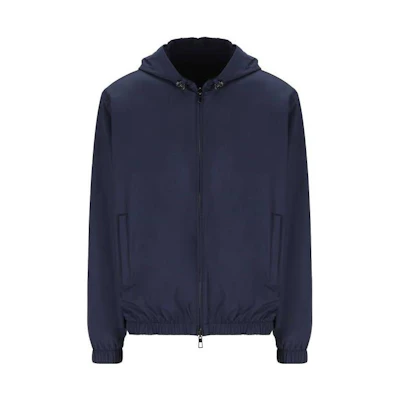 Loro Piana FW22 Solid Color Hooded Zip Jacket Deep Blue FAL4469W000