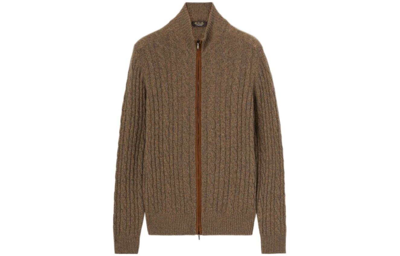 Loro Piana FW23 Brown Solid Color Zip-Up Jacket with Stand Collar FAI8133J1K8