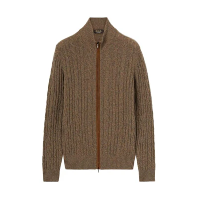 Loro Piana FW23 Brown Solid Color Zip-Up Jacket with Stand Collar FAI8133J1K8