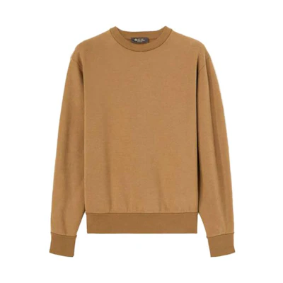 Loro Piana FW23 Camel Crewneck Pullover Sweatshirt Solid Color FAN2962E09K