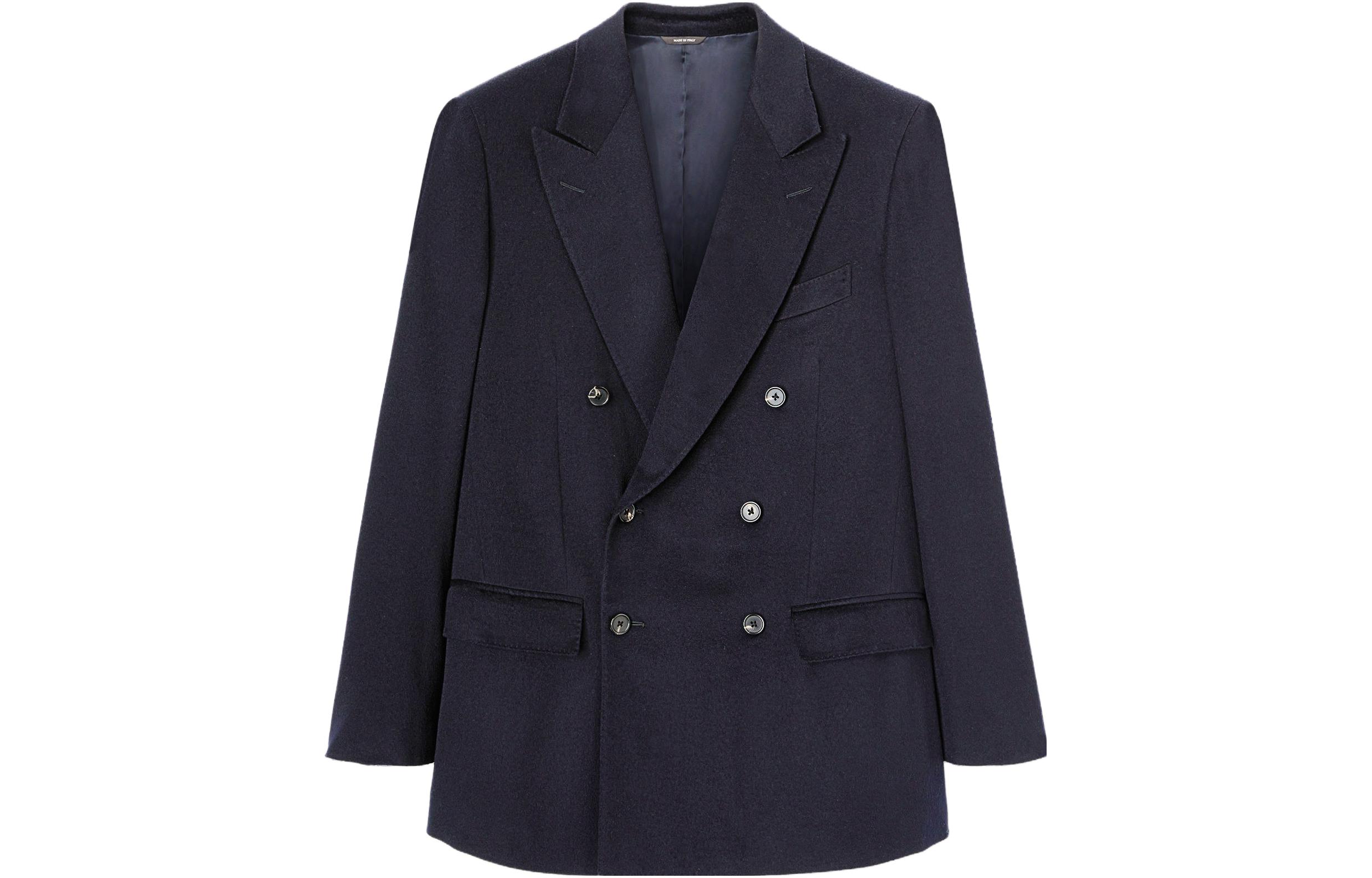 Loro Piana FW23 Milano Double-Breasted Jacket Blue Long Sleeve FAN4167-W000