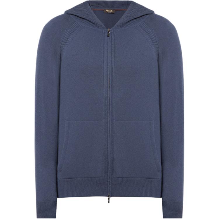 Loro Piana FW23 Solid Color Loose Fit Hoodie Jacket - Blue FAM1820-W307